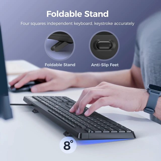 Alt view image 13 of 14 - Wired Keyboard,Quiet Keyboard, Multimedia USB Computer Keyboard, Silent Keyboardwith Low Profile Chiclet Keys,Large Number Pad,Spill-Resistant,Anti-Wear Letters,Full Size for Laptop,Desktop