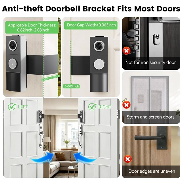 Alt view image 10 of 14 - Anti-Theft Video Doorbell Mount Compatible with Tapo D210/ D225/ D235 Camera, No Block Motion Sensor, Adjustable No-Drill Mounting Bracket Accessories for Home Rentals Office
