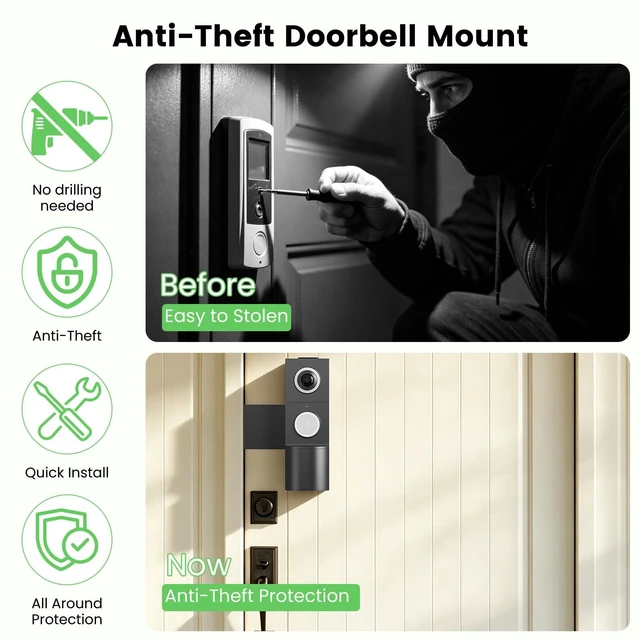 Alt view image 14 of 14 - Anti-Theft Video Doorbell Mount Compatible with Tapo D210/ D225/ D235 Camera, No Block Motion Sensor, Adjustable No-Drill Mounting Bracket Accessories for Home Rentals Office