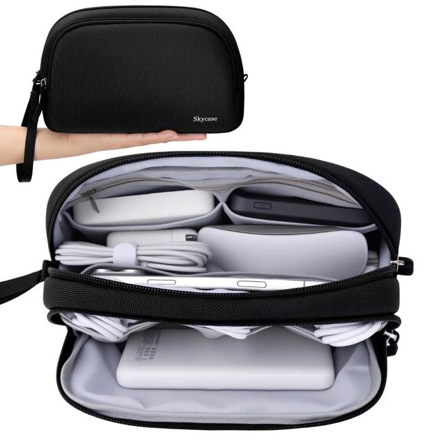 Alt view image 8 of 14 - Electronics Travel Organizer 9 Compartment Dual Layer Tech Pouch Lightweight Water Resistant Travel Cable Organizer Bag for Chargers Cords Phone Power Bank Tech Essentials and Daily Items