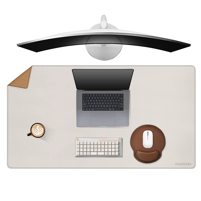 Alt view image 6 of 10 - MAIDERN 40x 24 Leather Desk Pad, Reversible Large Desk Mat, Cork & Leather Large Mouse pad for Desk, Waterproof Computer Desk Pad for Gaming Home Office (Cream)