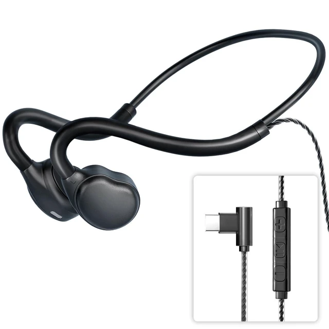 Alt view image 6 of 10 - USB C Wired Headphones,Open Ear Headphones with Mic Air Conduction Wired Earbuds with Premium Sound Headset Perfect for with New iPhone 15 & 16, Samsung & Android Type C Phones- Black