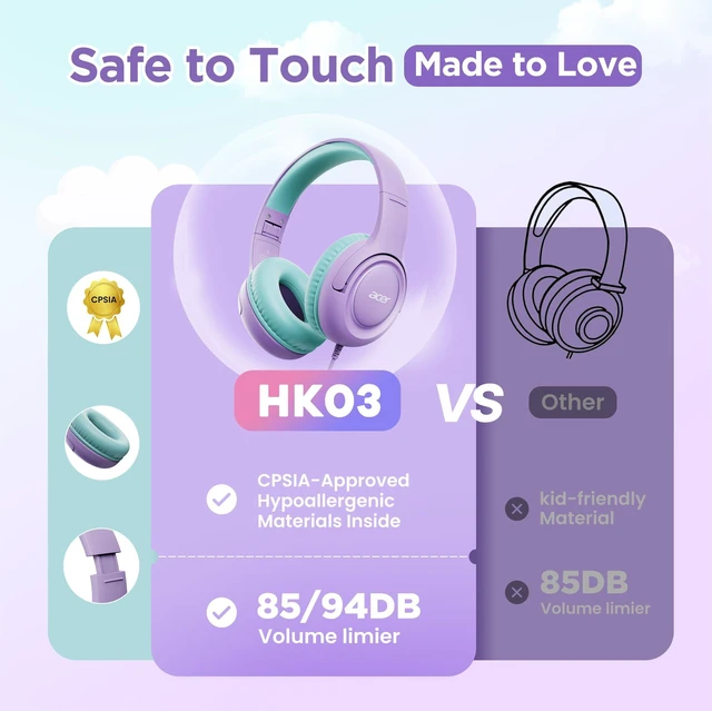 Alt view image 11 of 12 - Kids Headphones for School, USB-C-3.5mm Dongle, w/Mic HK03 Foldable Wired Over Ear Headphones, for Toddler School/Tablet/iPad/PC/Travel, Purple-Green