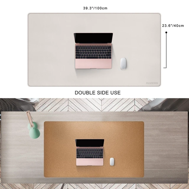 Alt view image 7 of 10 - MAIDERN 40x 24 Leather Desk Pad, Reversible Large Desk Mat, Cork & Leather Large Mouse pad for Desk, Waterproof Computer Desk Pad for Gaming Home Office (Cream)