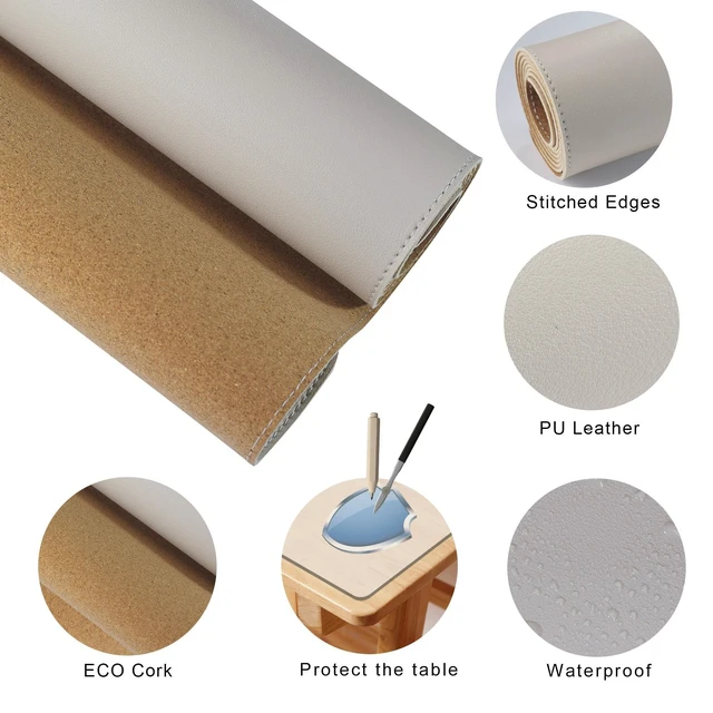 Alt view image 8 of 10 - MAIDERN 40x 24 Leather Desk Pad, Reversible Large Desk Mat, Cork & Leather Large Mouse pad for Desk, Waterproof Computer Desk Pad for Gaming Home Office (Cream)
