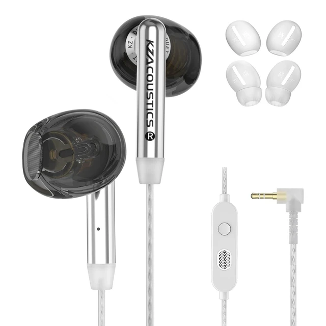 Alt view image 6 of 10 - KZ Duet Dual Driver Wired Earbuds for Gaming in-Ear Headphones with Microphone for PC, Mobile, Nintendo Switch, Noise Isolating Fit, HiFi Deep Bass Ear Buds Convenient for Travel (Black, Mic)
