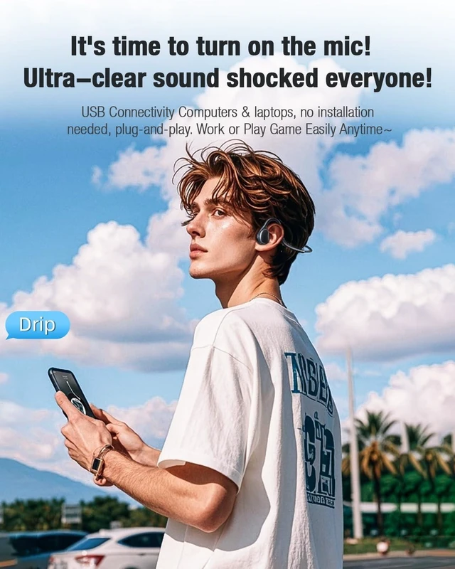 Alt view image 10 of 10 - USB C Wired Headphones,Open Ear Headphones with Mic Air Conduction Wired Earbuds with Premium Sound Headset Perfect for with New iPhone 15 & 16, Samsung & Android Type C Phones- Black