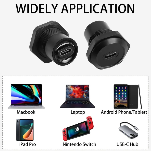 Alt view image 10 of 10 - QIANRENON USB C Panel Threaded Fixed Mount Coupler Converter Adapter USB 3.1 Type C Female to Female Flush Panel Mount Connector 10Gbps 100W for Dashboard or Equipment Panel