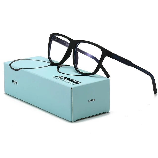 Alt view image 6 of 10 - ANRRI Blue Light Blocking Glasses for Computer Rectangle TR90 frame Anti Eyestrain UV400 Clear Lens Black Frame Blue Temple