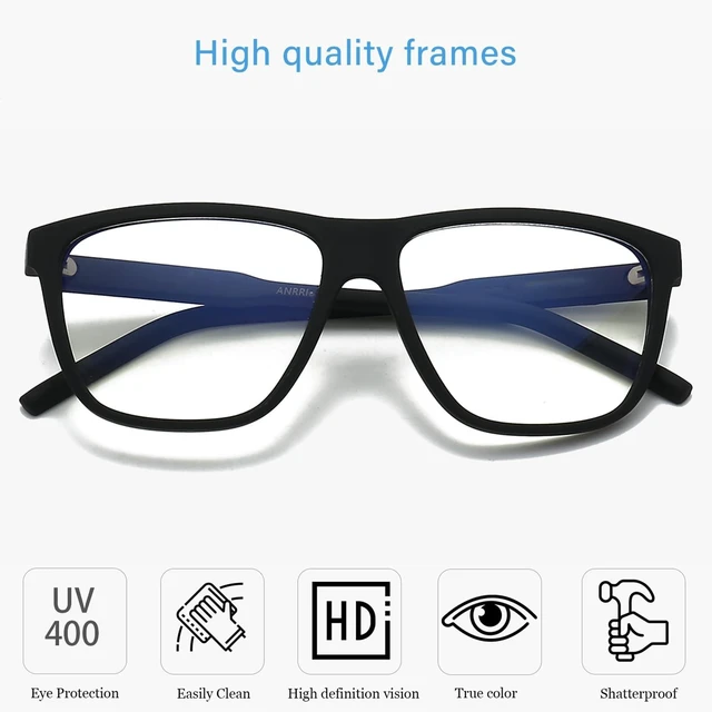 Alt view image 7 of 10 - ANRRI Blue Light Blocking Glasses for Computer Rectangle TR90 frame Anti Eyestrain UV400 Clear Lens Black Frame Blue Temple