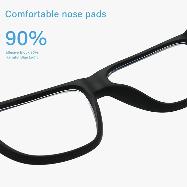 Alt view image 8 of 10 - ANRRI Blue Light Blocking Glasses for Computer Rectangle TR90 frame Anti Eyestrain UV400 Clear Lens Black Frame Blue Temple