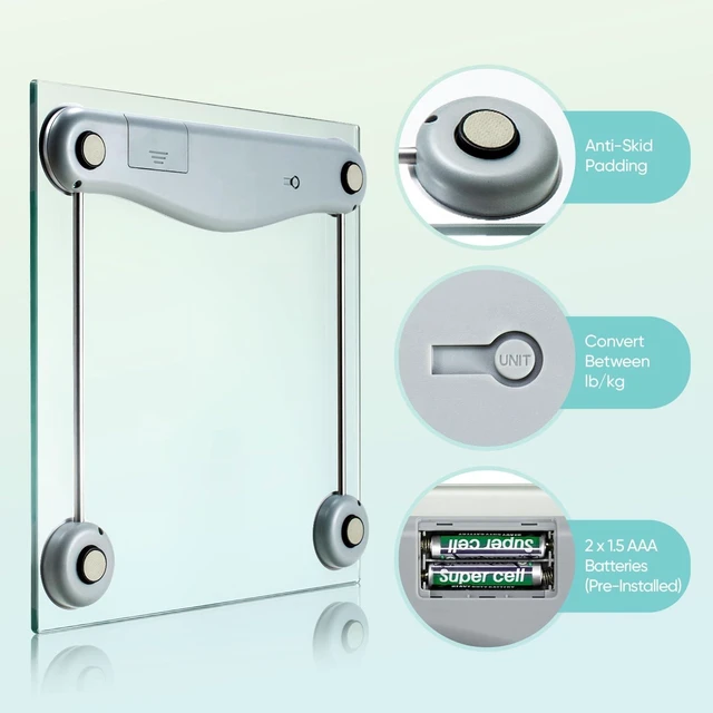 Alt view image 12 of 14 - Digital Body Weight Bathroom Scale, Large Blue LCD Backlight Display, High Precision Measurements,6mm Tempered Glass, 400 Pounds