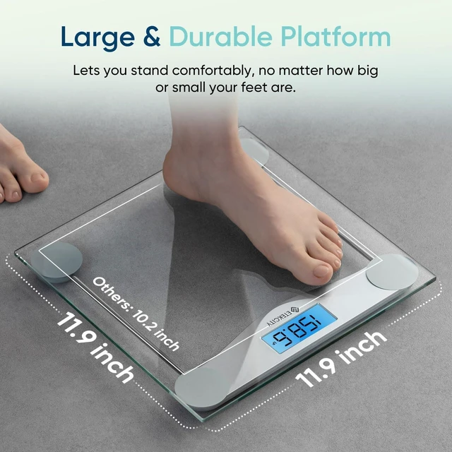 Alt view image 11 of 14 - Digital Body Weight Bathroom Scale, Large Blue LCD Backlight Display, High Precision Measurements,6mm Tempered Glass, 400 Pounds