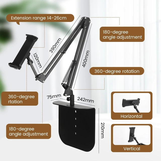 Alt view image 7 of 10 - XCELLENT GLOBAL XG Tablet Holder for Bed Headboard, Sofa, Desk - 360°Adjustable Hands-Free Phone and Tablet Holder - Comfortable Viewing in Any Position
