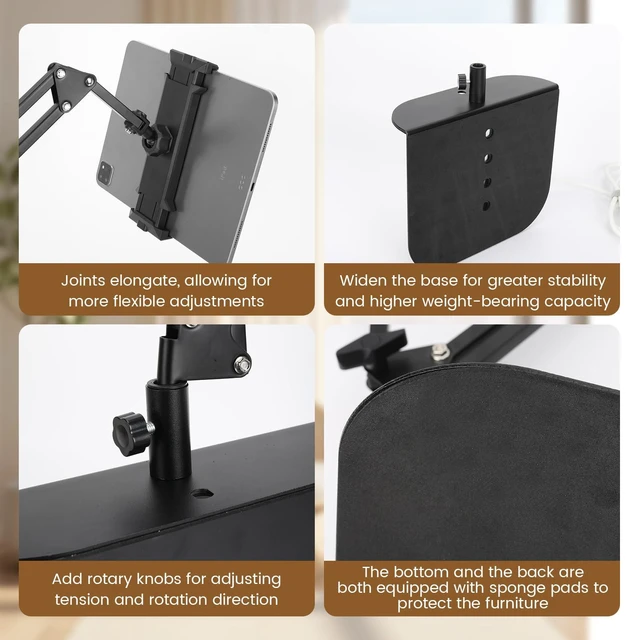 Alt view image 9 of 10 - XCELLENT GLOBAL XG Tablet Holder for Bed Headboard, Sofa, Desk - 360°Adjustable Hands-Free Phone and Tablet Holder - Comfortable Viewing in Any Position
