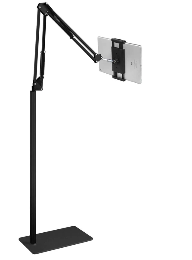 Alt view image 8 of 14 - Tablet Floor Stand with 5LB Metal Base, Overhead Bed Phone Stand Angle Height Adjustable Holder, Universal Floor Stand Compatible with iPhone iPad Pro Air Mini, Samsung Tab, Kindle, E-Readers