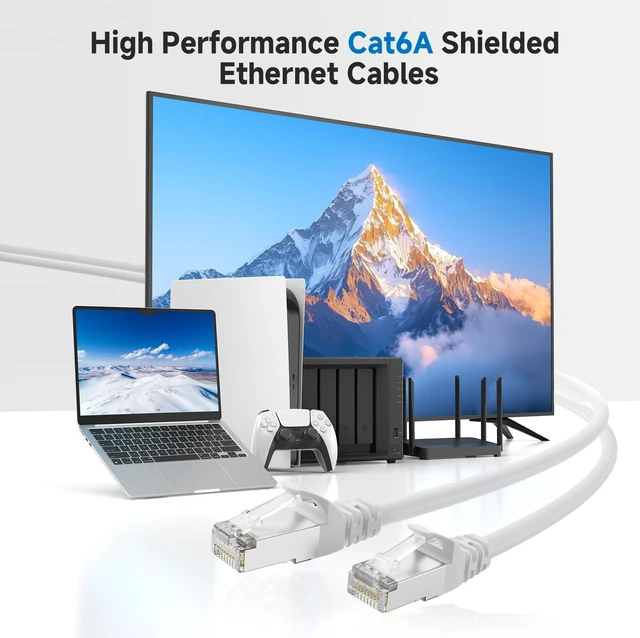 Alt view image 7 of 10 - Cable Matters 10Gbps Snagless Shielded Cat 6A Ethernet Cable - 50ft, Cat 6A Cable, Cat6A Cord, Ethernet Cord, White