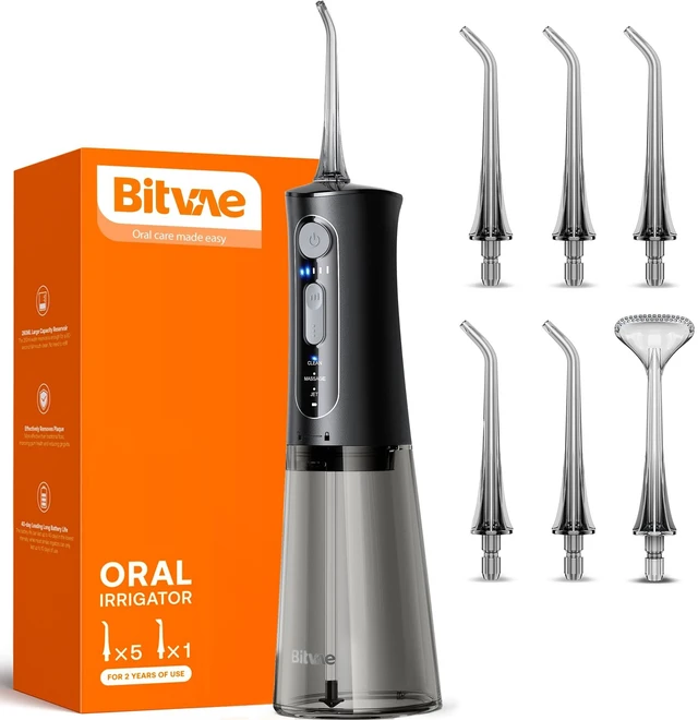 Alt view image 8 of 14 - Water Dental Flosser for Teeth, Cordless Water Teeth Cleaner Picks, 3 Modes 5 Intensities, IPX7 Waterproof, Rechargeable Water Dental Picks for Cleaning - Black