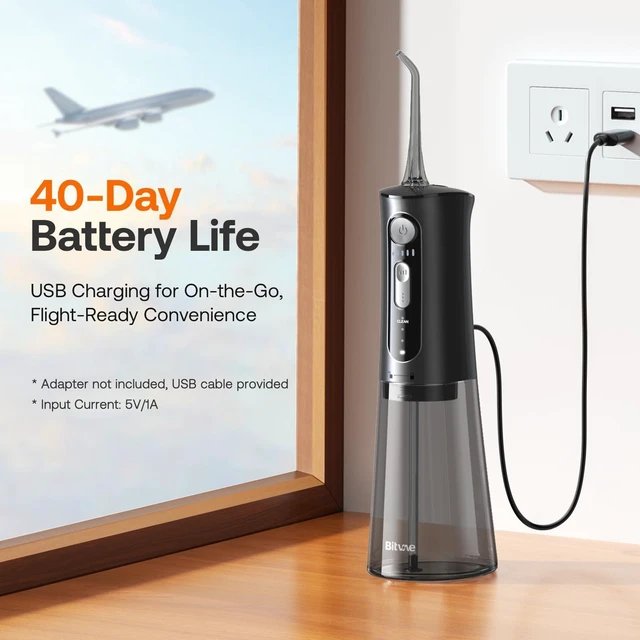 Alt view image 13 of 14 - Water Dental Flosser for Teeth, Cordless Water Teeth Cleaner Picks, 3 Modes 5 Intensities, IPX7 Waterproof, Rechargeable Water Dental Picks for Cleaning - Black