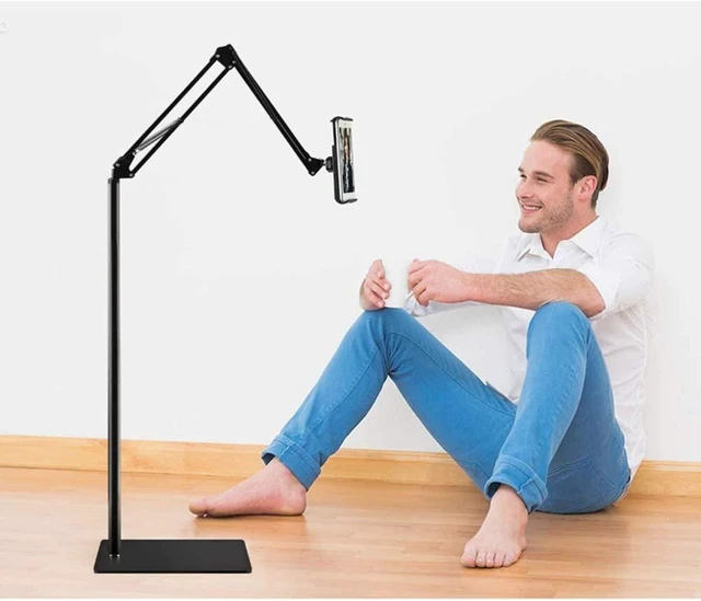 Alt view image 12 of 14 - Tablet Floor Stand with 5LB Metal Base, Overhead Bed Phone Stand Angle Height Adjustable Holder, Universal Floor Stand Compatible with iPhone iPad Pro Air Mini, Samsung Tab, Kindle, E-Readers