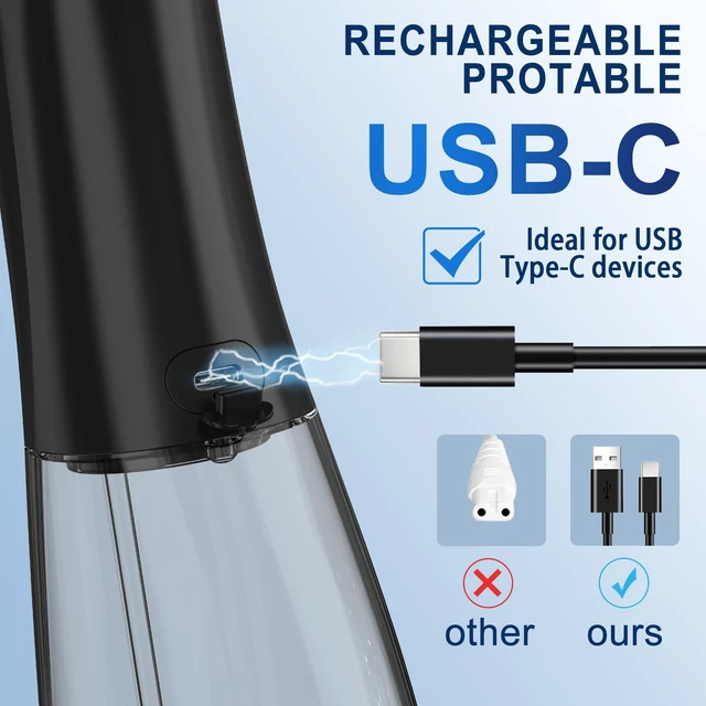 Alt view image 11 of 14 - Water Dental Flosser OLED Display Cordless Teeth Cleaning MOCEL 5 Modes Oral Irrigator 300ML Portable and USB C Rechargeable IPX7 Waterproof Floss Teeth Pick (Black)