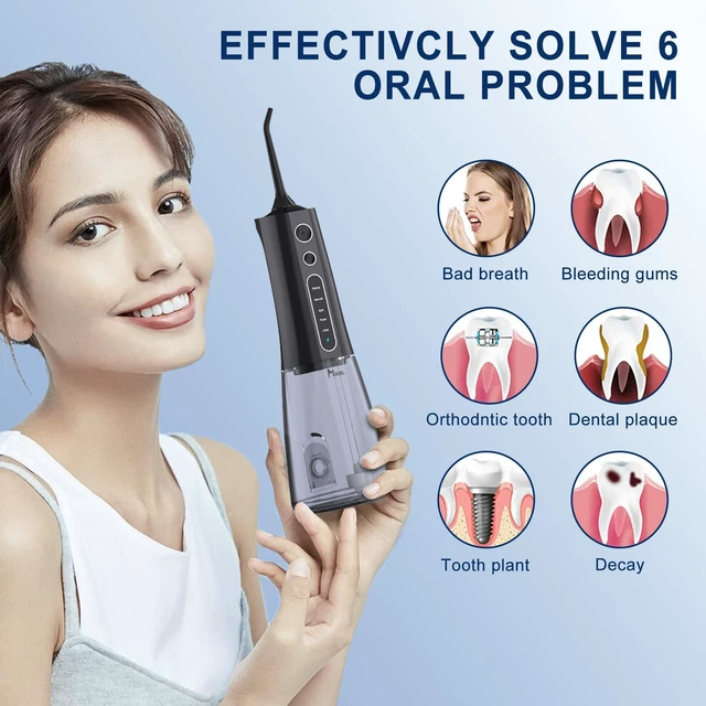Alt view image 14 of 14 - Water Dental Flosser OLED Display Cordless Teeth Cleaning MOCEL 5 Modes Oral Irrigator 300ML Portable and USB C Rechargeable IPX7 Waterproof Floss Teeth Pick (Black)