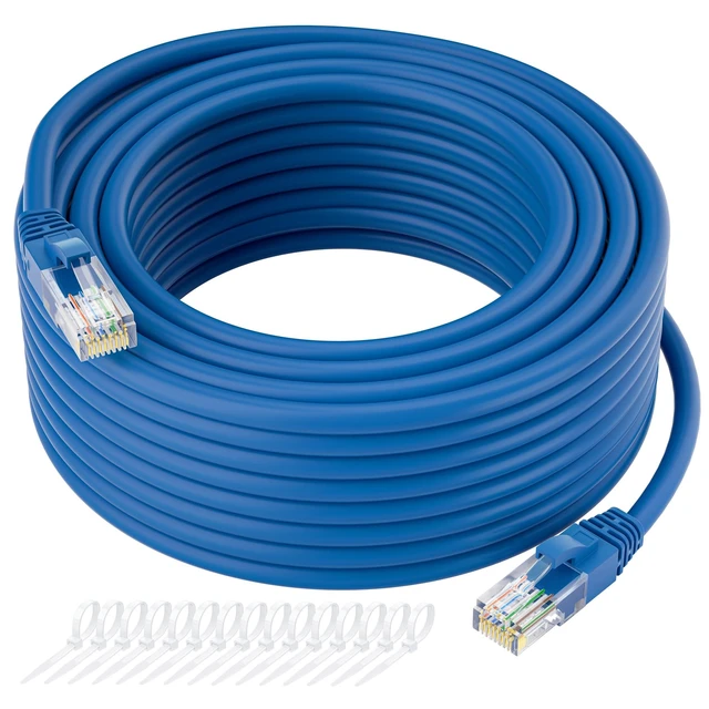 Alt view image 6 of 10 - Cat5e Ethernet Cable 300 FT, Cat 5e Internet Cable, Blue Snagless Patch Cord, Flexible, Network, LAN, PoE, Standard RJ45 Connector for PC, Server, Router, Modem, TV, PS5 - with 15 Cable Ties