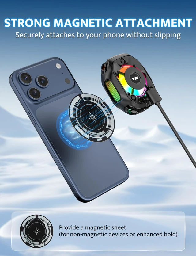 Alt view image 13 of 14 - Magnetic Cell Phone Cooler for Gaming, Portable Phone Cooling Fan with Rechargeable Battery, Phone Radiator with RGB Light, Compatible with iPhone/Samsung/Android/iPad/Tablet (DK-GT)