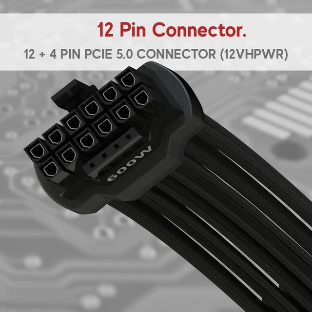 Alt view image 7 of 10 - LINKUP 12VHPWR PSU-GPU Power Cable ^^ Compatible with NIVIDA RTX 5080/5070 and All RTX GPUs ^^ 600W 16Pin/12+4 PCIe 5.0 Cable ^^ 70cm - Left Angle