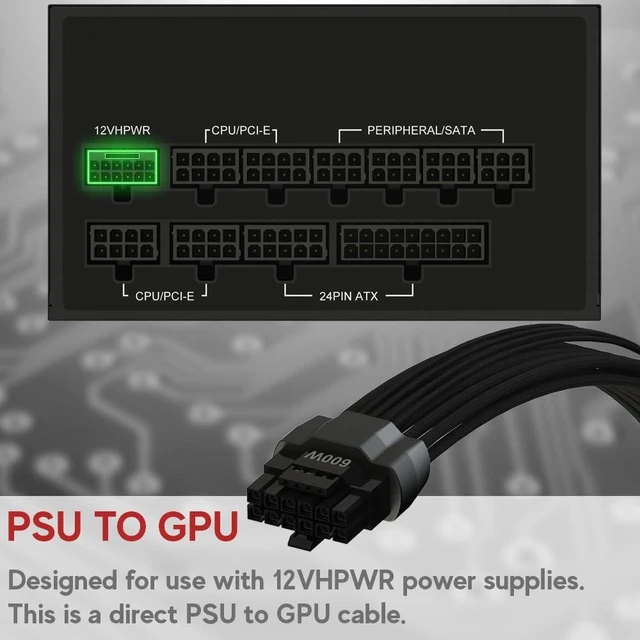 Alt view image 8 of 10 - LINKUP 12VHPWR PSU-GPU Power Cable ^^ Compatible with NIVIDA RTX 5080/5070 and All RTX GPUs ^^ 600W 16Pin/12+4 PCIe 5.0 Cable ^^ 70cm - Left Angle