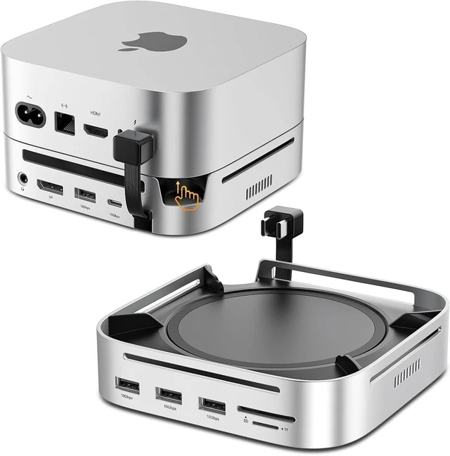 Alt view image 8 of 14 - Mac mini M4 Dock & Stand DisplayPort 8K@120Hz Hub for Mac mini M4/M4 Pro 2024 with 8TB NVMe SSD Enclosure, 10 in 1 with DP, 5*USB-A/C 10Gbps Ports, SD/TF, Audio for Mac mini M4, Mac mini M4 Pro