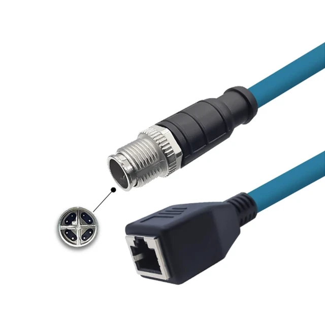 Alt view image 6 of 10 - 3.28ft M12 8 Pin to RJ45 Industrial Ethernet Cable, M12 8 Pin X Code Male to RJ45 Female Connector Cable High Flex Cat6 Shielded Field Wireable Cable Assembly for Automation Application 1Meter