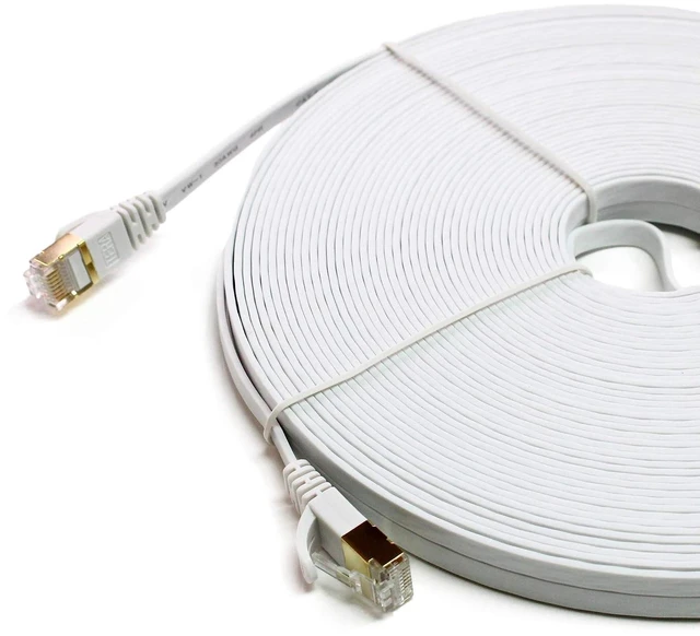 Alt view image 9 of 12 - Tera Grand - 100FT - CAT7 10 Gigabit Ethernet Ultra Flat Patch Cable for Modem Router LAN Network, Gold Plated Shielded RJ45 Connectors, Faster Than CAT6a CAT6 CAT5e, White