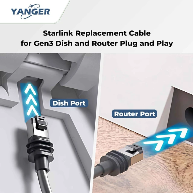 Alt view image 13 of 14 - YANGER Starlink Gen 3 Cable 100FT Ethernet Cable, Starlink Mini, Starlink Cable Extension, Replacement Cable Durable Waterproof Outdoor Design, Grey