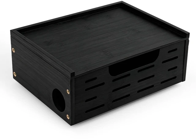 Alt view image 6 of 10 - Black Cable Management Box Large Extension Cable Organizer Box for Power Strips Floor Outlet Hider Durable Bamboo Cord Hider for Home Office Under Desk,Floor TV Wires Computer Router USB Hub Cables