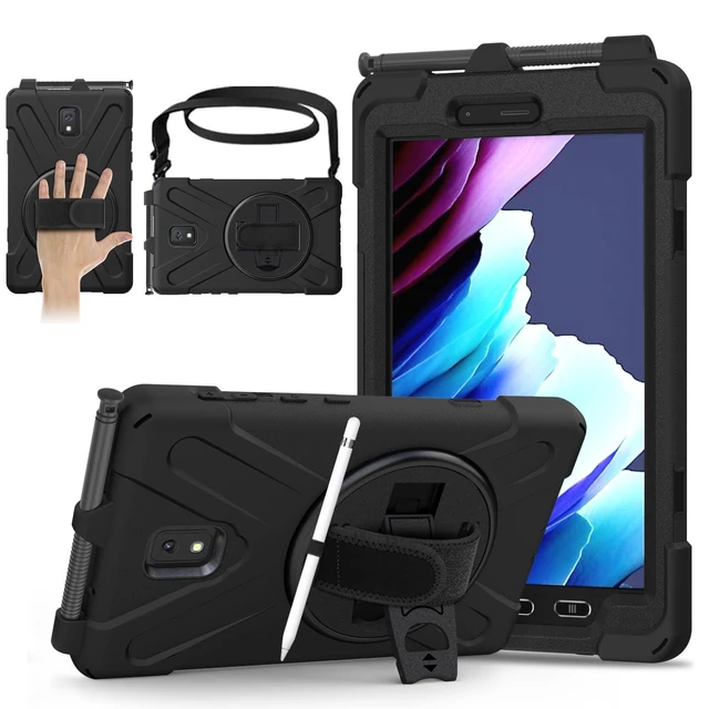 Alt view image 6 of 10 - AOOCSHEY for Samsung Galaxy Tab Active3/Active5 8.0 Case, Full Body Heavy Duty Rugged Shockproof Silicone Drop-Proof Kids Friendly Protective Cover with Rotating Stand Hand Strap Shoulder Strap, Black