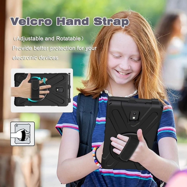 Alt view image 8 of 10 - AOOCSHEY for Samsung Galaxy Tab Active3/Active5 8.0 Case, Full Body Heavy Duty Rugged Shockproof Silicone Drop-Proof Kids Friendly Protective Cover with Rotating Stand Hand Strap Shoulder Strap, Black