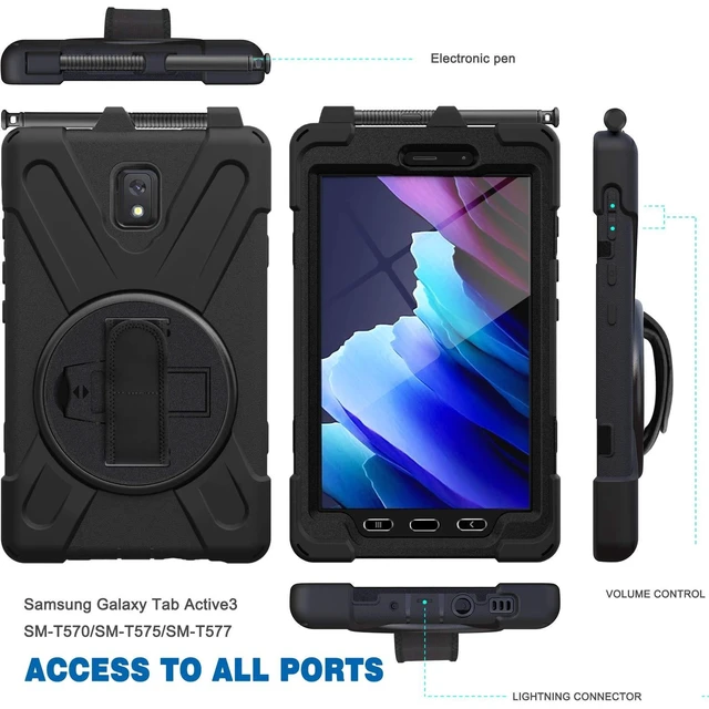 Alt view image 9 of 10 - AOOCSHEY for Samsung Galaxy Tab Active3/Active5 8.0 Case, Full Body Heavy Duty Rugged Shockproof Silicone Drop-Proof Kids Friendly Protective Cover with Rotating Stand Hand Strap Shoulder Strap, Black