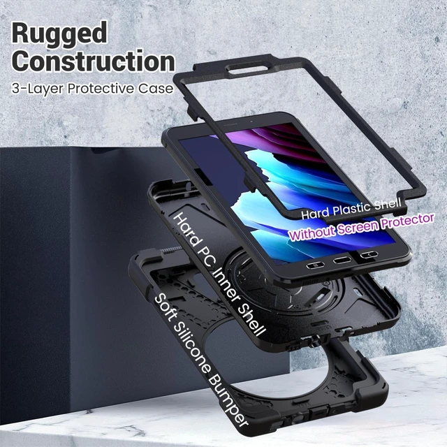 Alt view image 10 of 10 - AOOCSHEY for Samsung Galaxy Tab Active3/Active5 8.0 Case, Full Body Heavy Duty Rugged Shockproof Silicone Drop-Proof Kids Friendly Protective Cover with Rotating Stand Hand Strap Shoulder Strap, Black