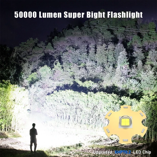 Alt view image 9 of 14 - Super Bright LED Flashlight - 30W Output for 50000 Lumens & 3937ft Beam, USB-C Rechargeable with 12H Runtime, IP67 Waterproof Powerful Handheld Linternas for Home, Camping, Hiking, Emergency