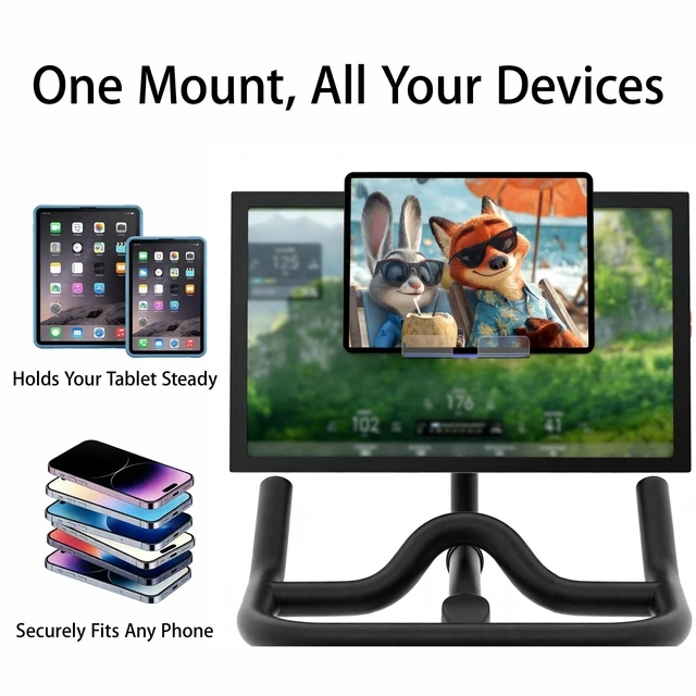 Alt view image 7 of 10 - Qsxou Exercise Bike Tablet Holder, Screen-Top Mount with Non-Slip Pad, Clear Stand for Stationary Bike,Peloton Bike & Plus & Tread & Row Compatible with iPad and Most Devices