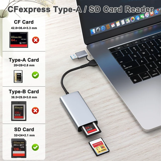 Alt view image 7 of 10 - Professional CFexpress Type A and SD Dual-Slot Memory Card Reader with USB 3.2 Gen 2 (10Gbps) Transfer Speed, Lecnvuo USB-C&USB-A 2-in-1 CFexpress Type A/SD Card Adapter
