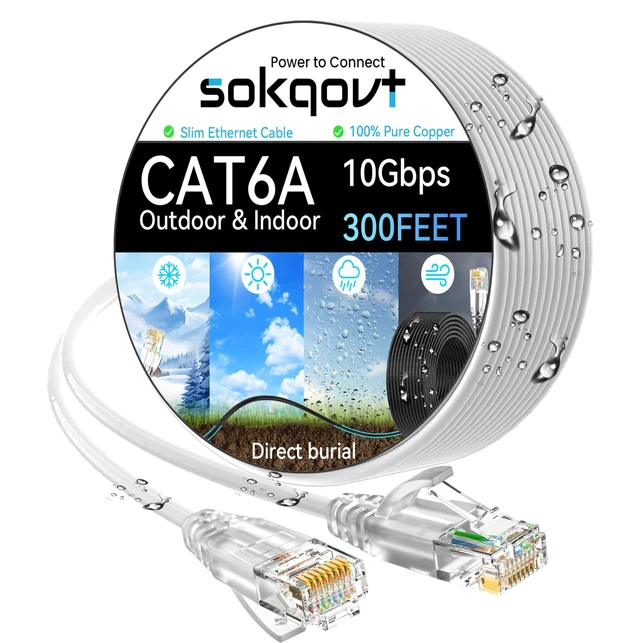 Alt view image 6 of 10 - Cat6a Ethernet Cable Slim 300ft Outdoor&Indoor, 28AWG Pure Copper Cat6 Internet Cable for Waterproof & Direct Burial, Flexible Cat6 Ethernet Cable 10G 550MHZ, Cat 6 Network cable for Indoor White