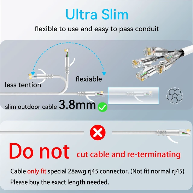 Alt view image 10 of 10 - Cat6a Ethernet Cable Slim 300ft Outdoor&Indoor, 28AWG Pure Copper Cat6 Internet Cable for Waterproof & Direct Burial, Flexible Cat6 Ethernet Cable 10G 550MHZ, Cat 6 Network cable for Indoor White