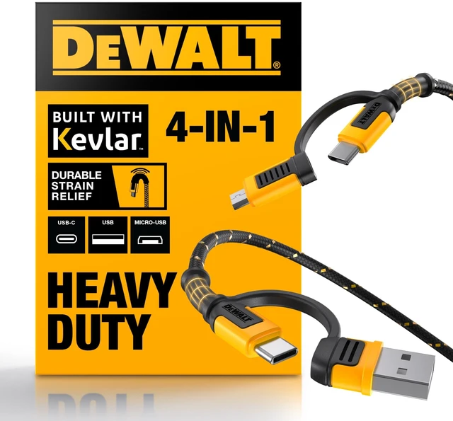 Alt view image 5 of 8 - DEWALT Heavy Duty 4-in-1 Cable, Type C/MicroUSB/USB Cables for iPhone 17/16/15 iPad, USBC All in One Charging Cable, HTC, LG, Samsung Galaxy, Android, iPad Pro, Micro-to-C Charger Cables (6ft, Black)