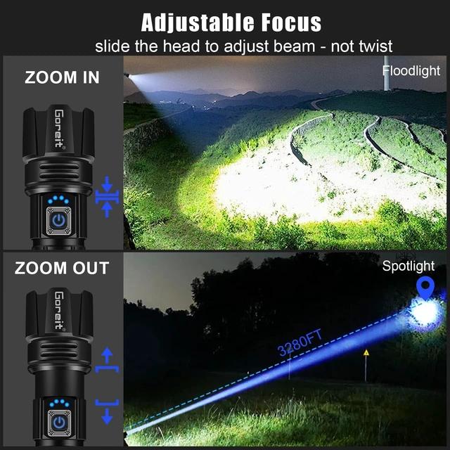 Alt view image 12 of 14 - Super Bright LED Flashlight - 30W Output for 50000 Lumens & 3937ft Beam, USB-C Rechargeable with 12H Runtime, IP67 Waterproof Powerful Handheld Linternas for Home, Camping, Hiking, Emergency