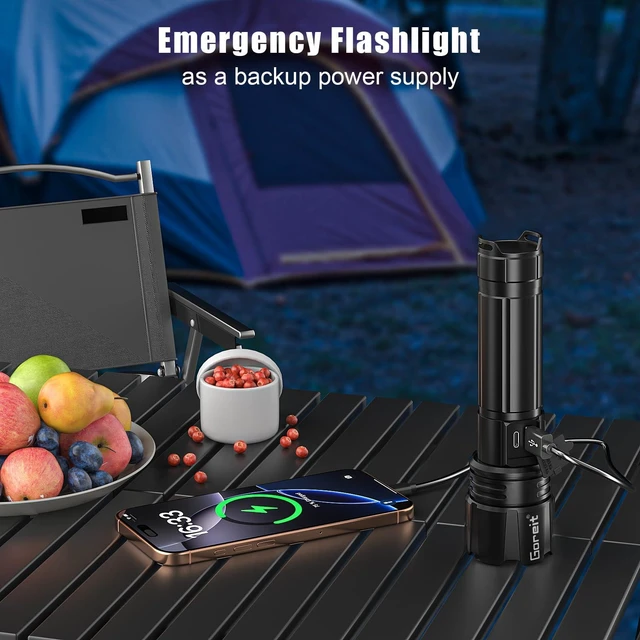 Alt view image 14 of 14 - Super Bright LED Flashlight - 30W Output for 50000 Lumens & 3937ft Beam, USB-C Rechargeable with 12H Runtime, IP67 Waterproof Powerful Handheld Linternas for Home, Camping, Hiking, Emergency