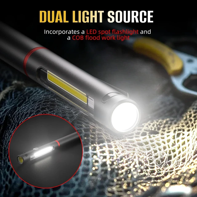 Alt view image 9 of 14 - Pen Light Flashlight, 800 Lumens LED Pen Flashlights Rechargeable 6 Modes COB Magnetic Flashlight with Clip Bright Pocket Flashlights Work Light Portable Waterproof Durable Penlight (1, 7.08in)