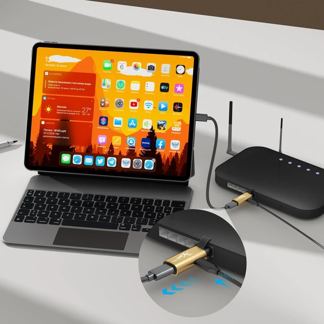 Alt view image 8 of 10 - USB C to Ethernet Adapter with 100W Power Delivery, RJ45 Male to USB C Female Network LAN Adapter, Built-in Smart Chip, 1Gbps, Charging and Surfing 2 in 1, Supports PC, Laptop, Tablet, Smartphone