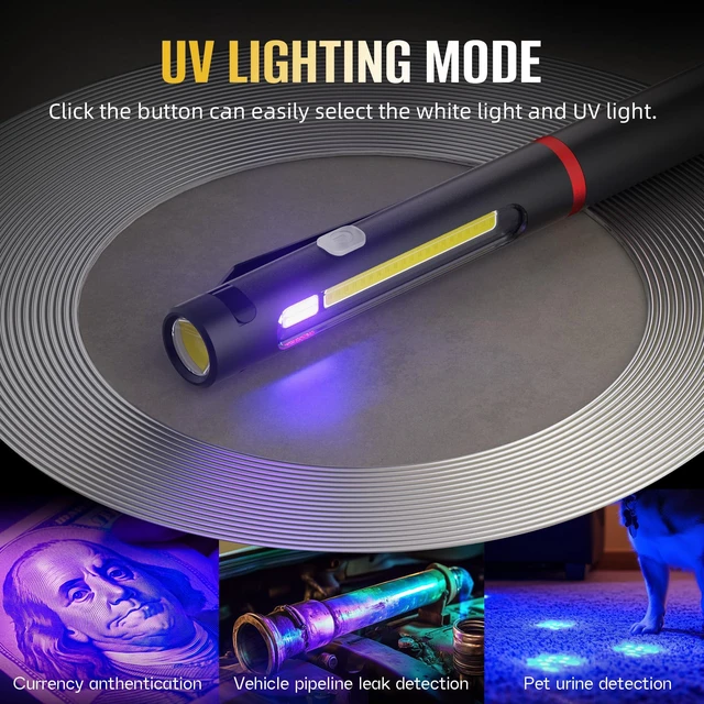 Alt view image 12 of 14 - Pen Light Flashlight, 800 Lumens LED Pen Flashlights Rechargeable 6 Modes COB Magnetic Flashlight with Clip Bright Pocket Flashlights Work Light Portable Waterproof Durable Penlight (1, 7.08in)